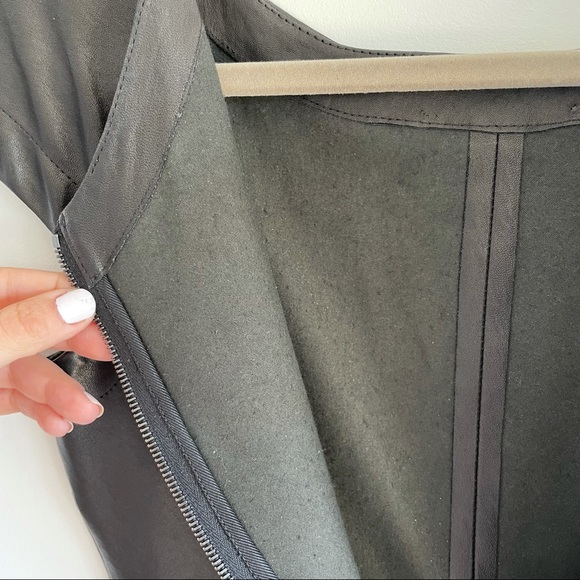 NWOT Simonetta Ravizza Real Black Leather Cap Sleeve Dress Size 4 - Picture 8 of 10